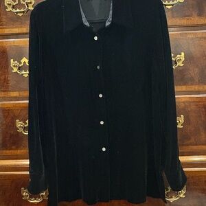 Ann Taylor Black Velvet Button Down Shirt